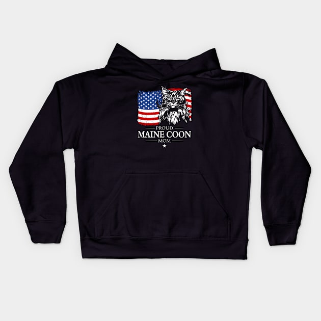 Proud Maine Coon Mom American Flag patriotic cat Kids Hoodie by wilsigns